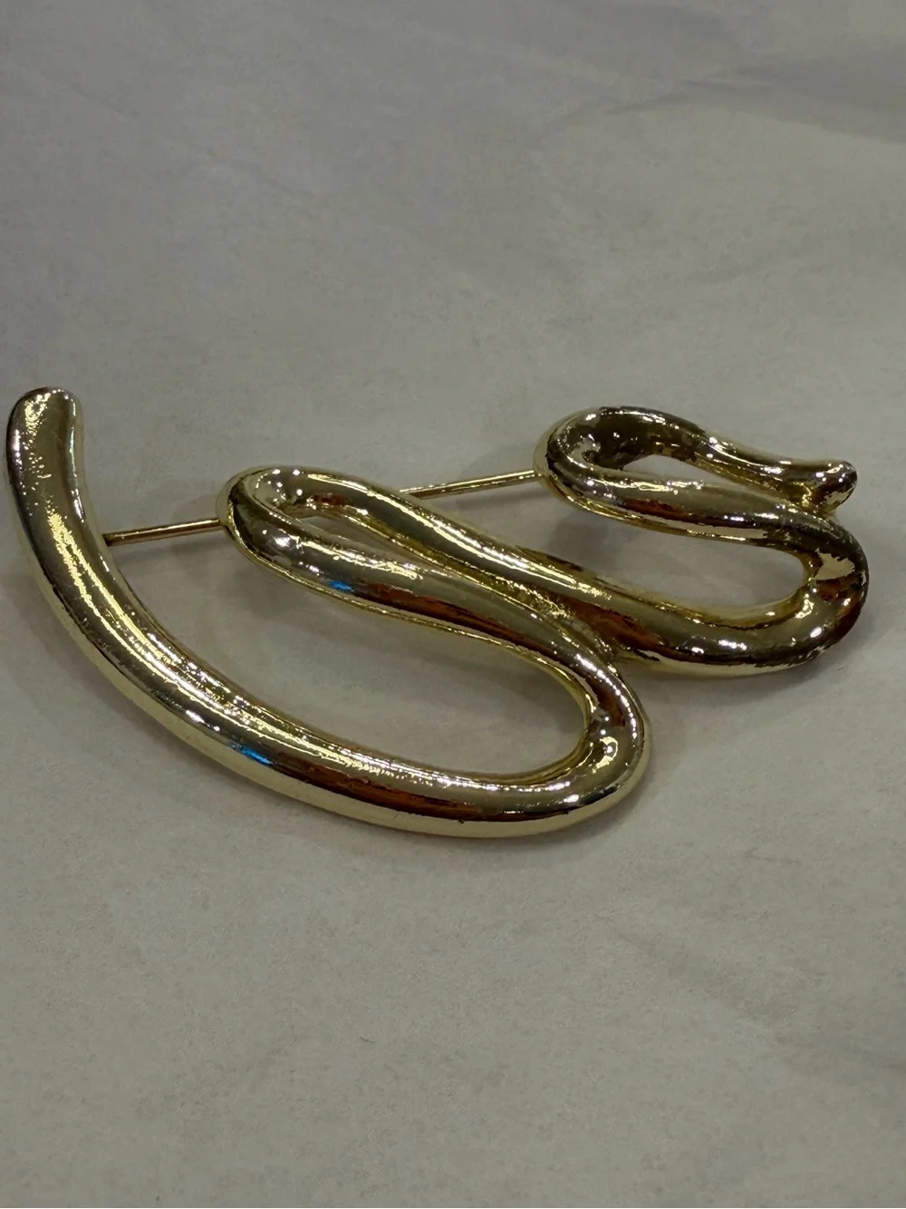 Gold Tone Sculptural Snake Brooch Pin